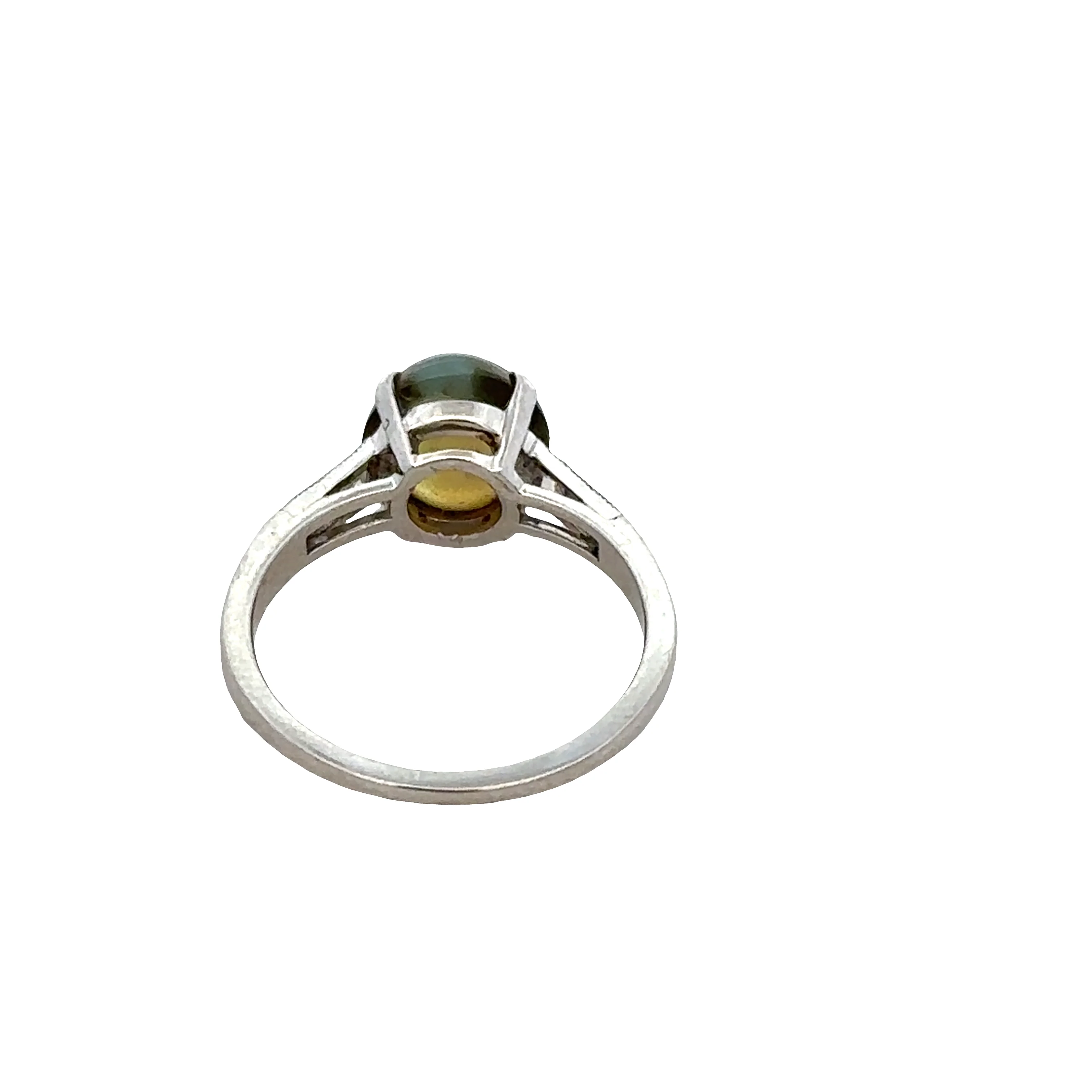 Vintage Platinum Cat’s Eye Quartz & Diamond Ring – Size 6.25 - Image 3