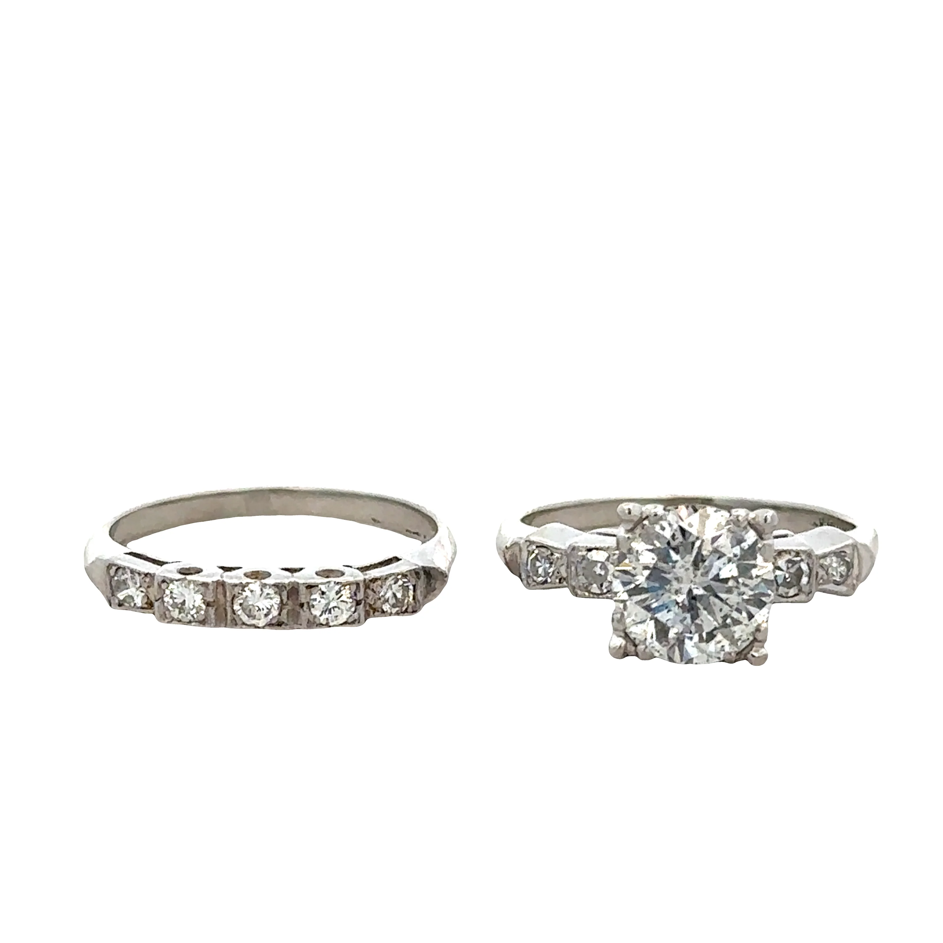 Vintage Platinum Diamond Engagement Ring & Wedding Band Set – Size 5.25, Circa 1930s - Image 2