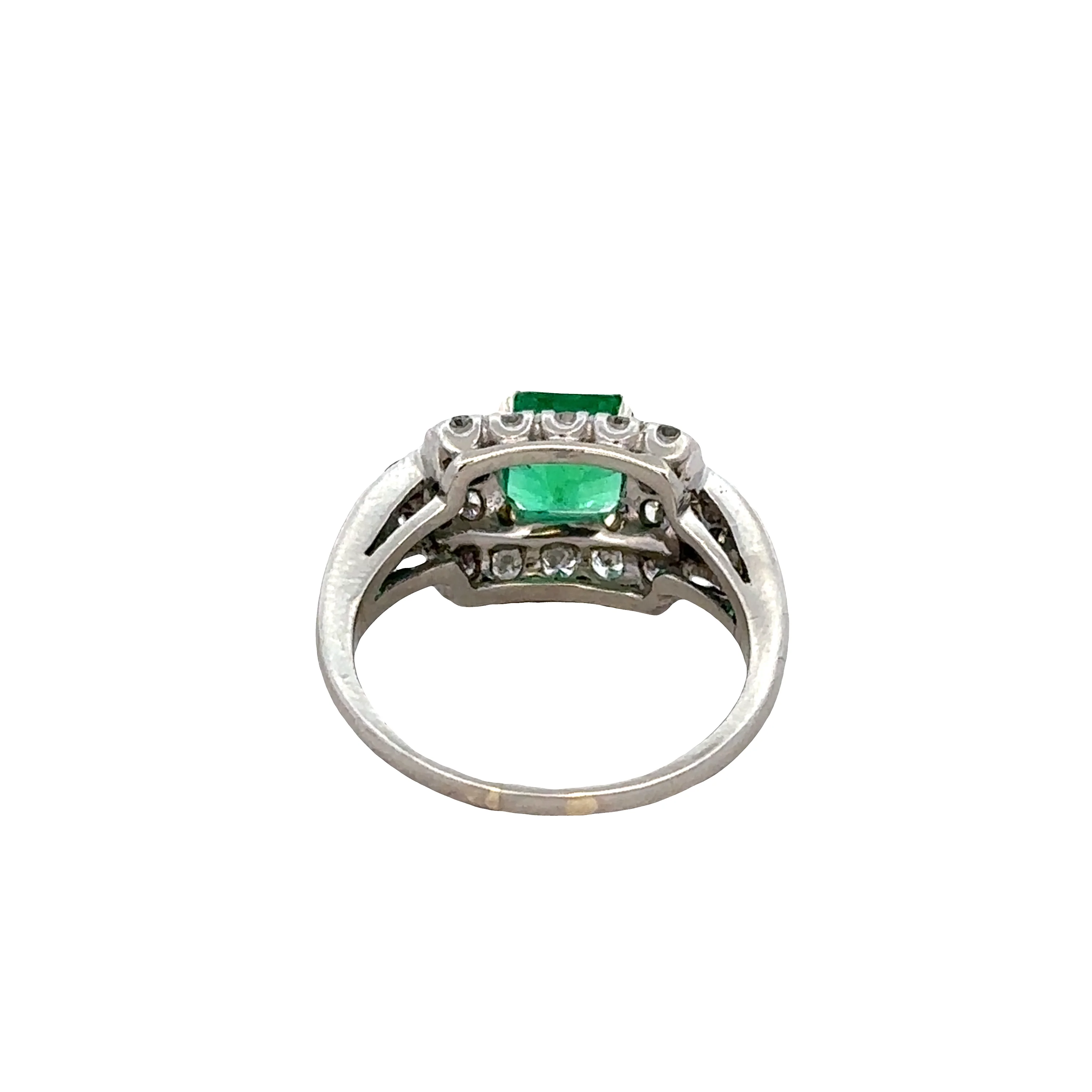Vintage Platinum Emerald & Diamond Geometric Ring – Size 6.75, Circa 1930s–1940s - Image 2