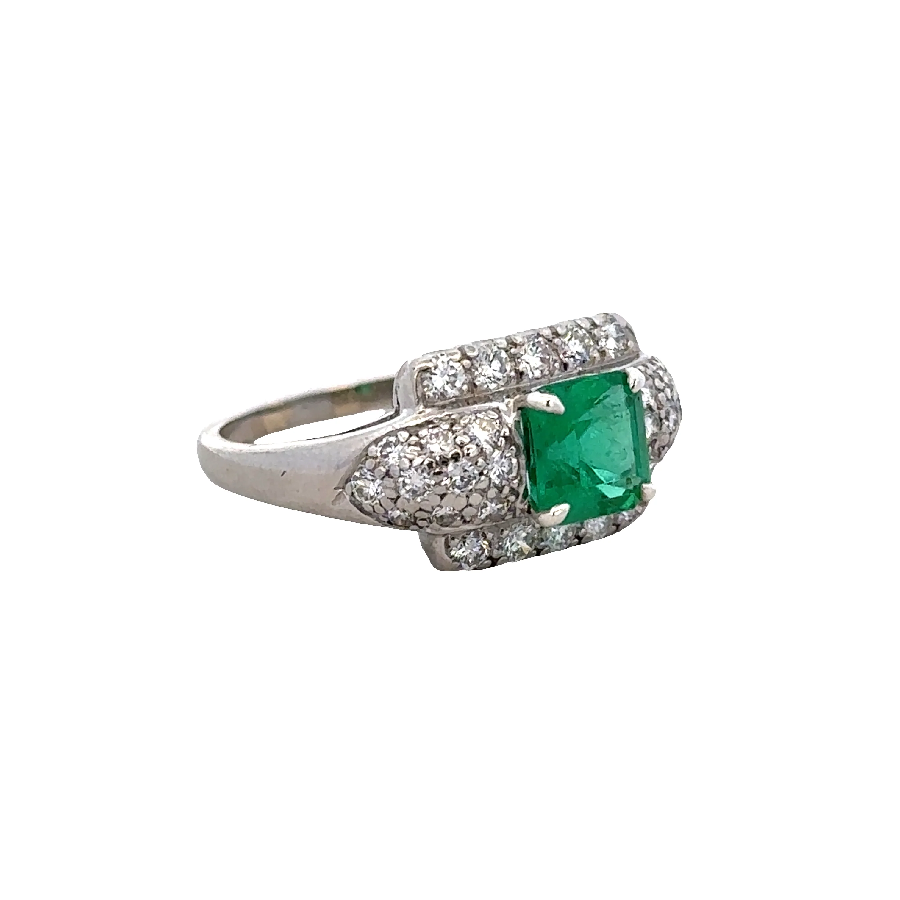Vintage Platinum Emerald & Diamond Geometric Ring – Size 6.75, Circa 1930s–1940s - Image 3