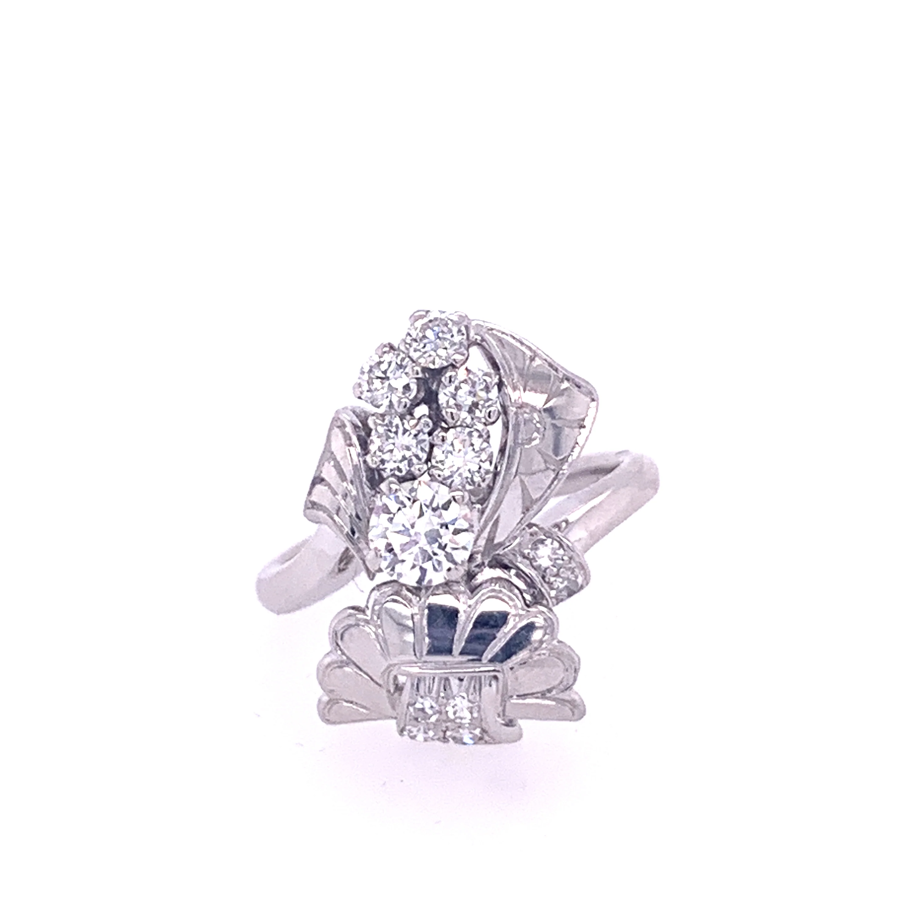 Vintage Platinum Lambert Brothers Diamond Flower Motif Ring