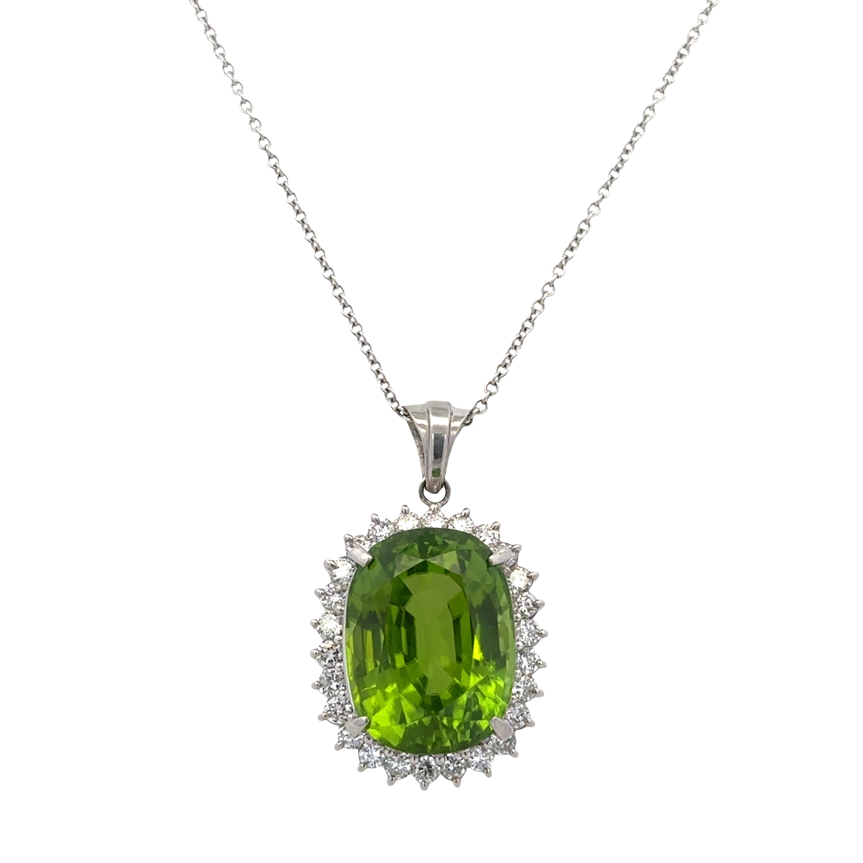 Vintage Platinum Peridot and Diamond Halo Pendant
