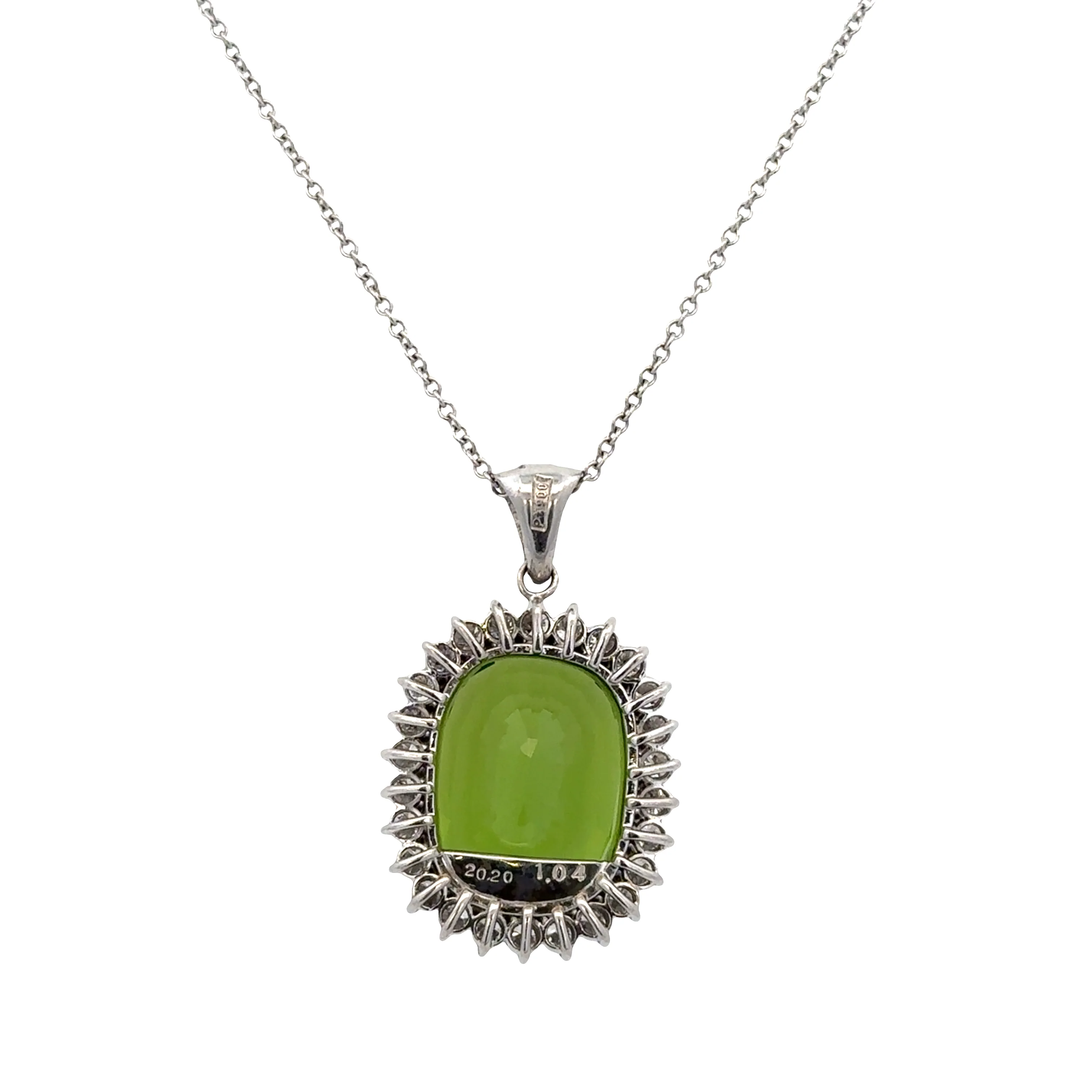 Vintage Platinum Peridot and Diamond Halo Pendant - Image 2