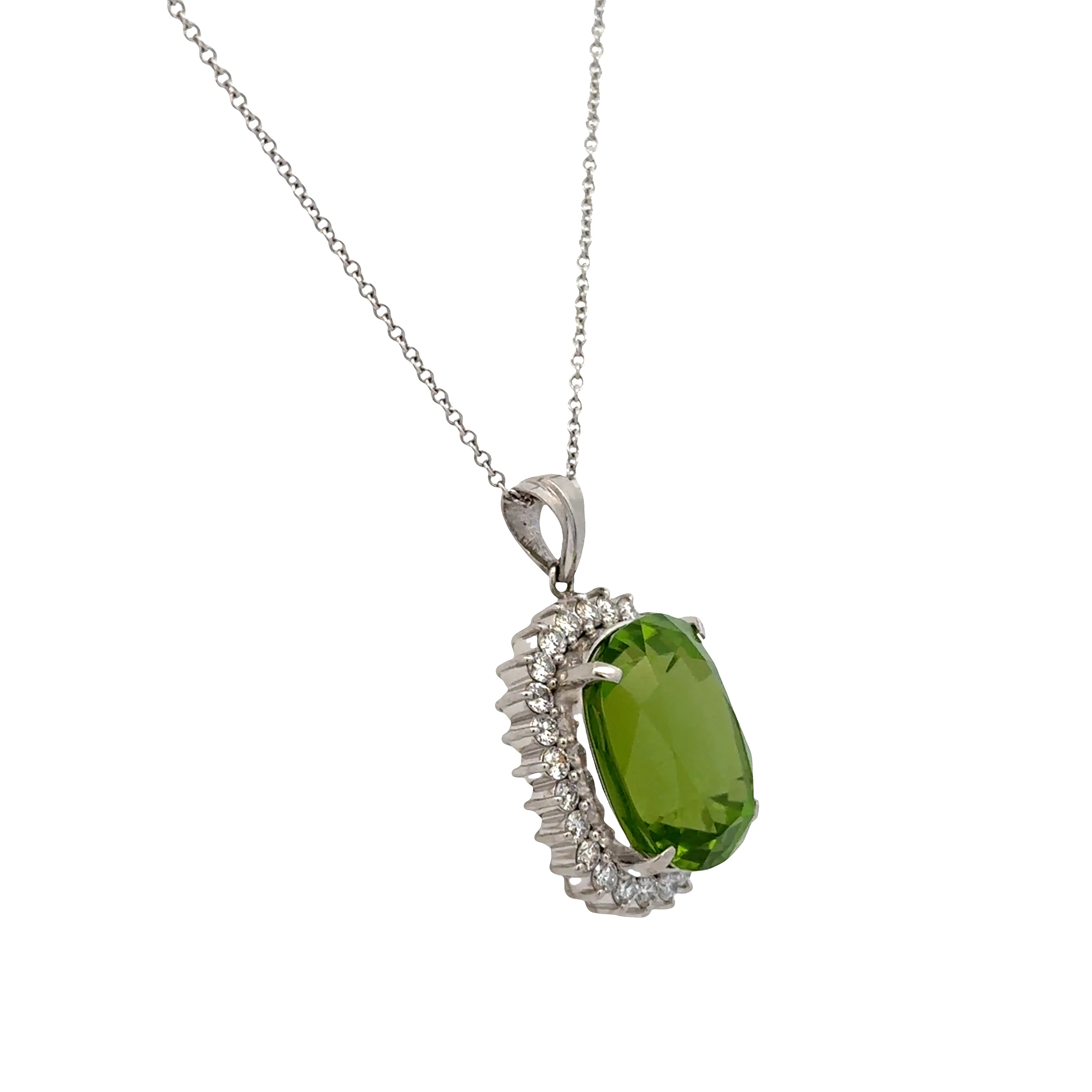 Vintage Platinum Peridot and Diamond Halo Pendant - Image 3