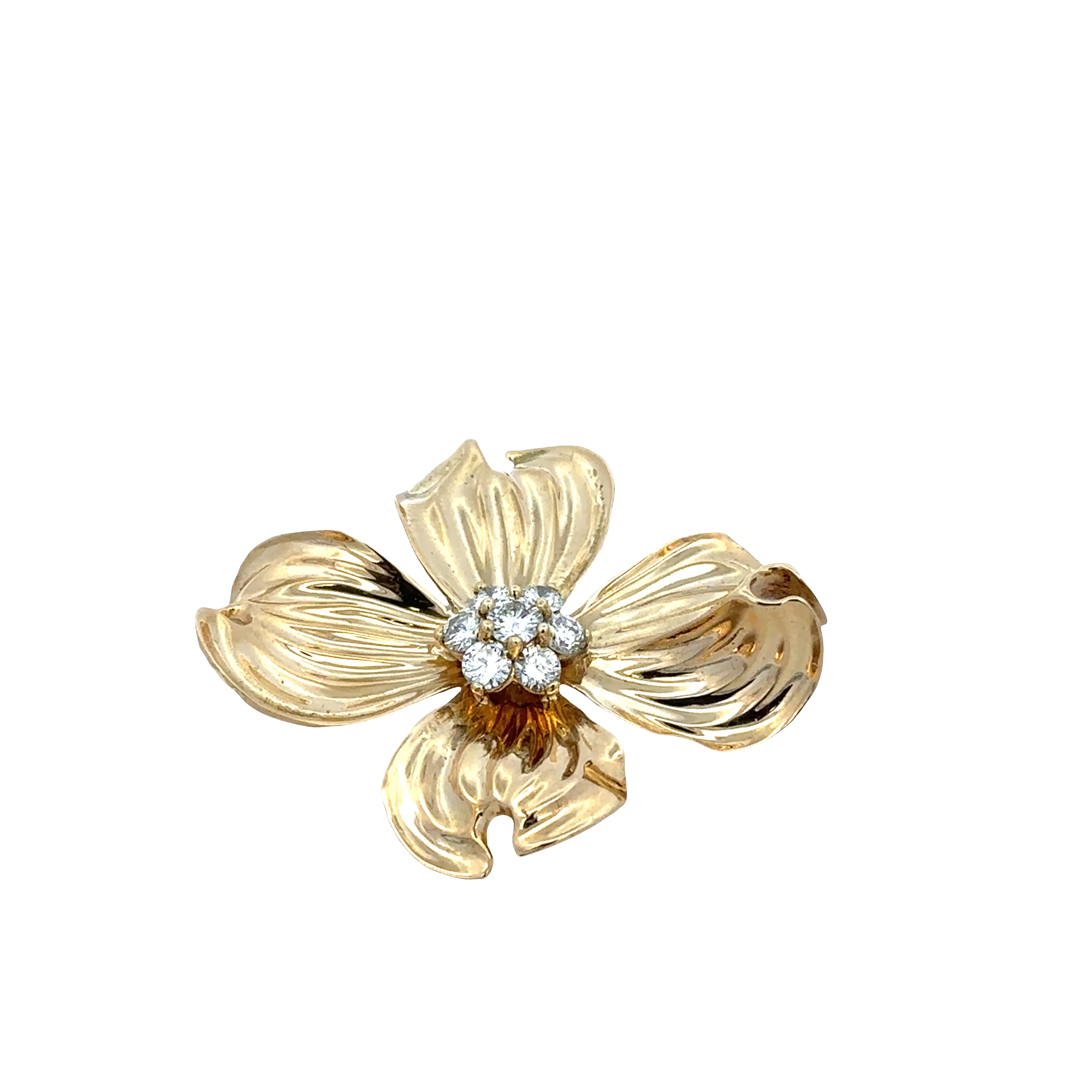 Vintage Textured Diamond Dogwood Brooch in 18k Yellow Gold - Image 2