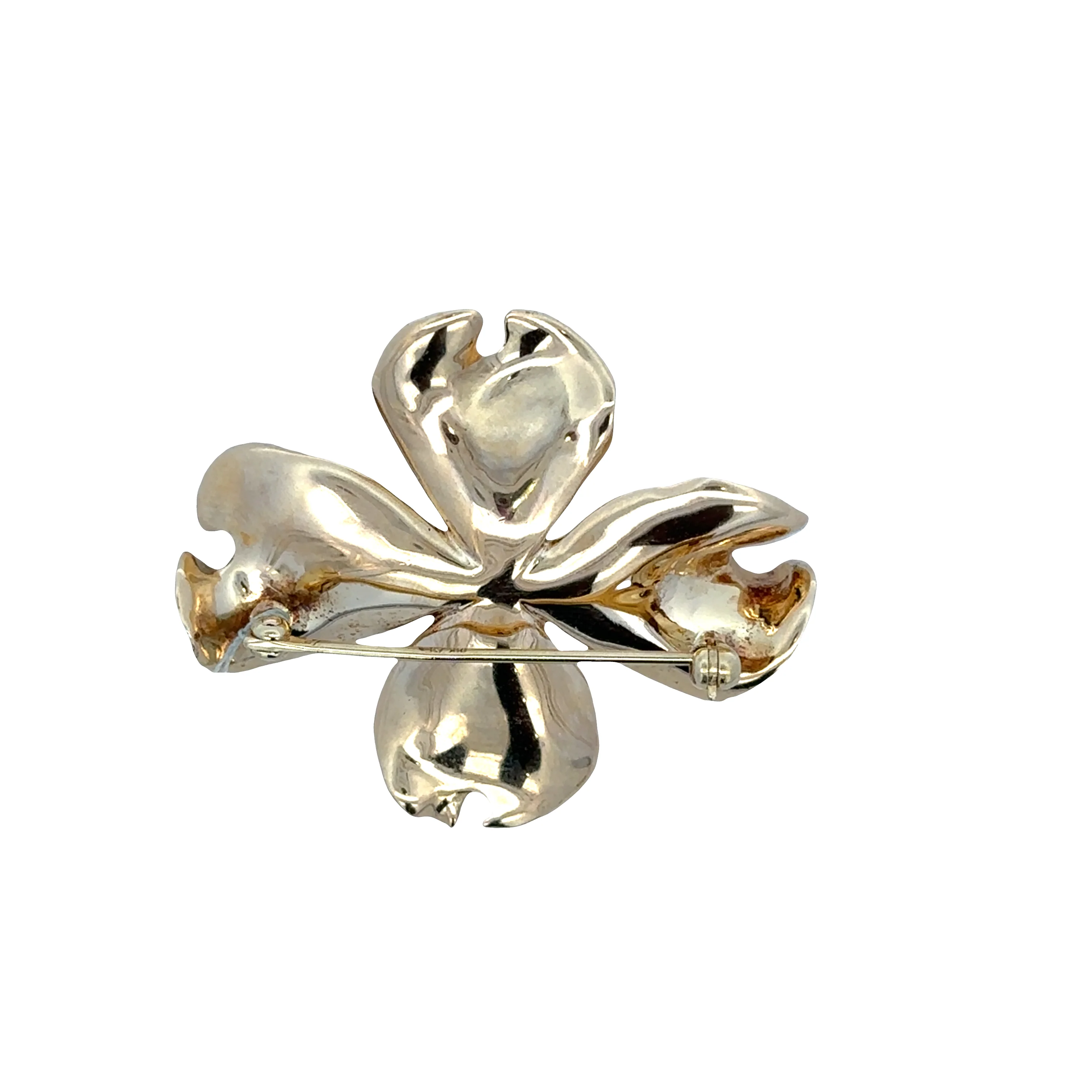 Vintage Textured Diamond Dogwood Brooch in 18k Yellow Gold - Image 3