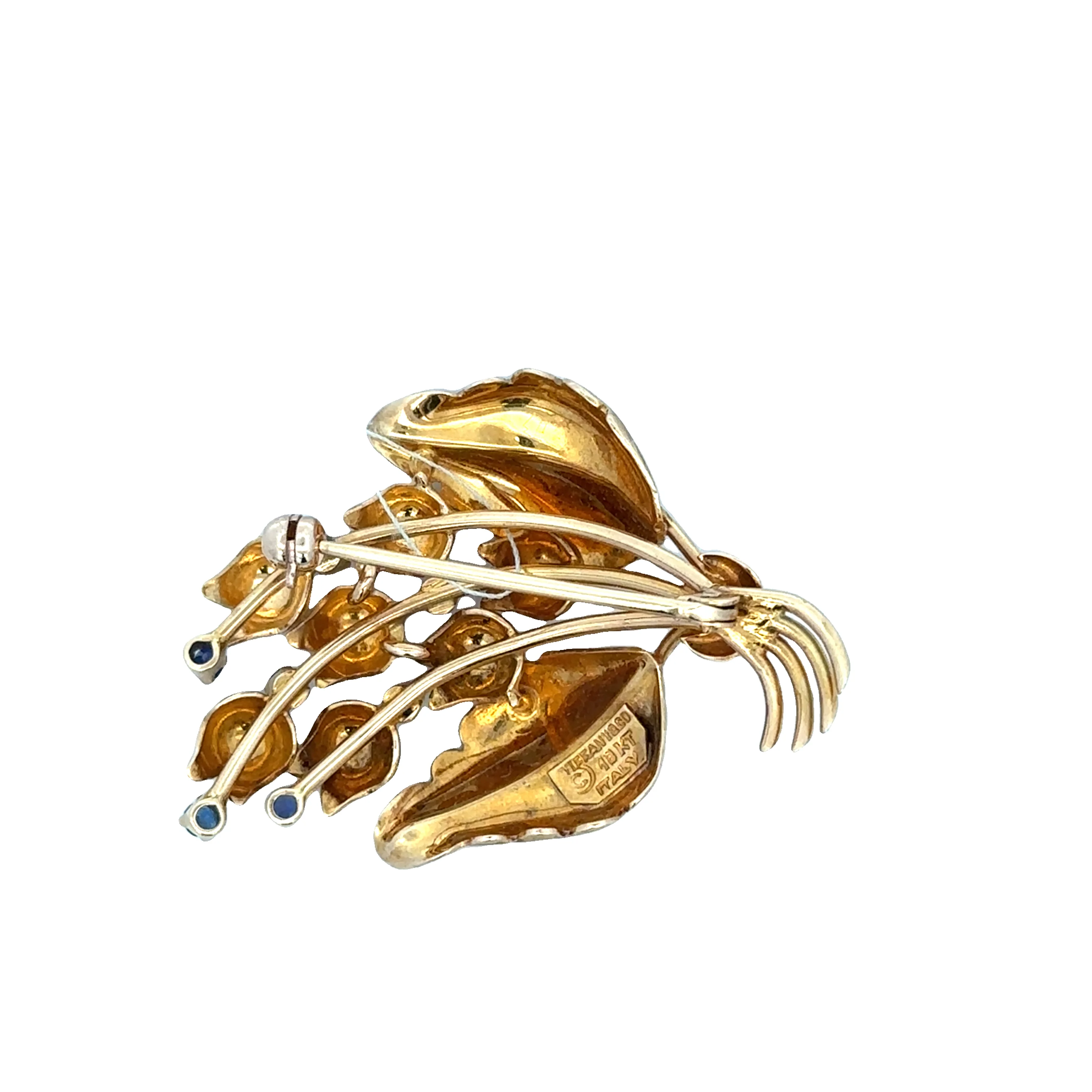 Vintage Tiffany & Co. Floral Sapphire Brooch in 18k Yellow Gold - Image 3